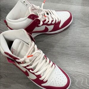 White and Red High-Top Sneakers